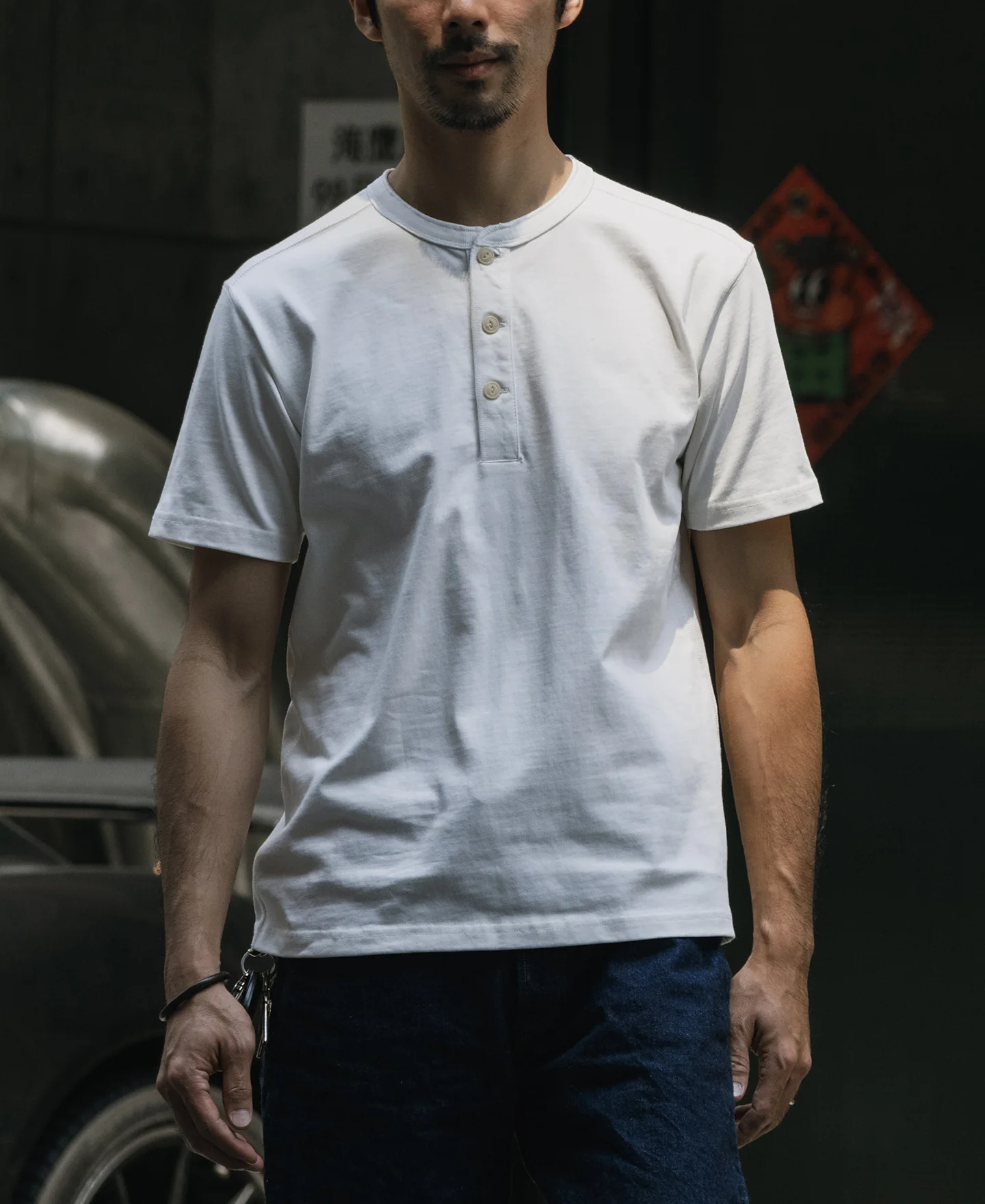 10.6 oz Cotton Short Sleeve Henley T-Shirt - White - Image 3
