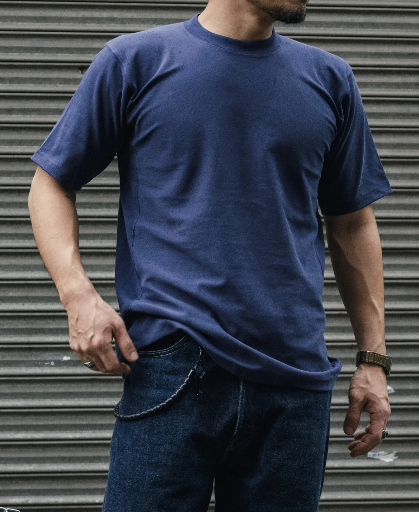 10.6 oz Reverse Weave T-Shirt - Navy - Image 4