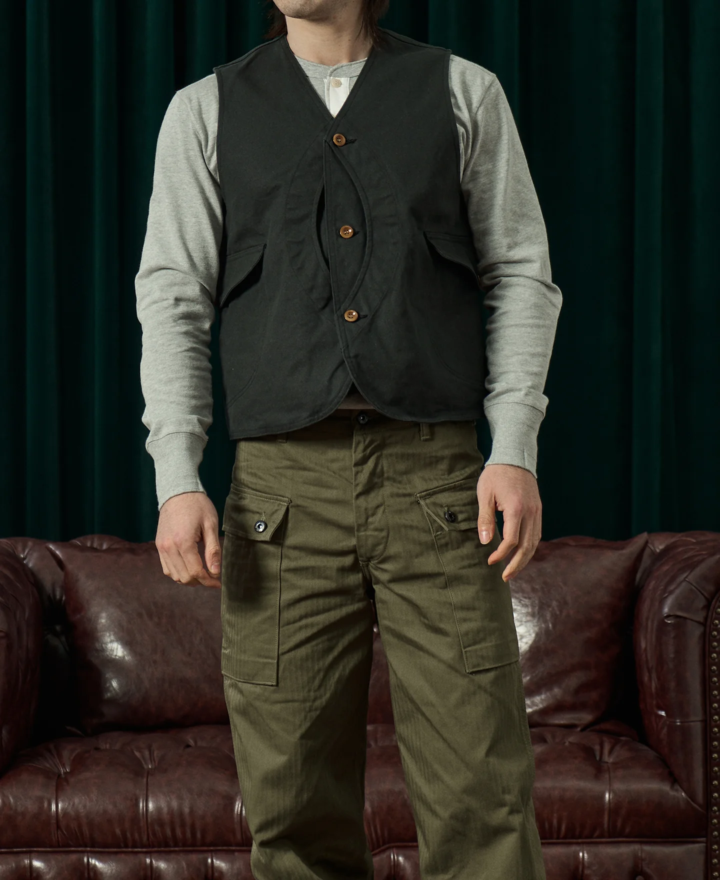 1930s Canvas Game Pockets Vest - Dark Green - Image 7
