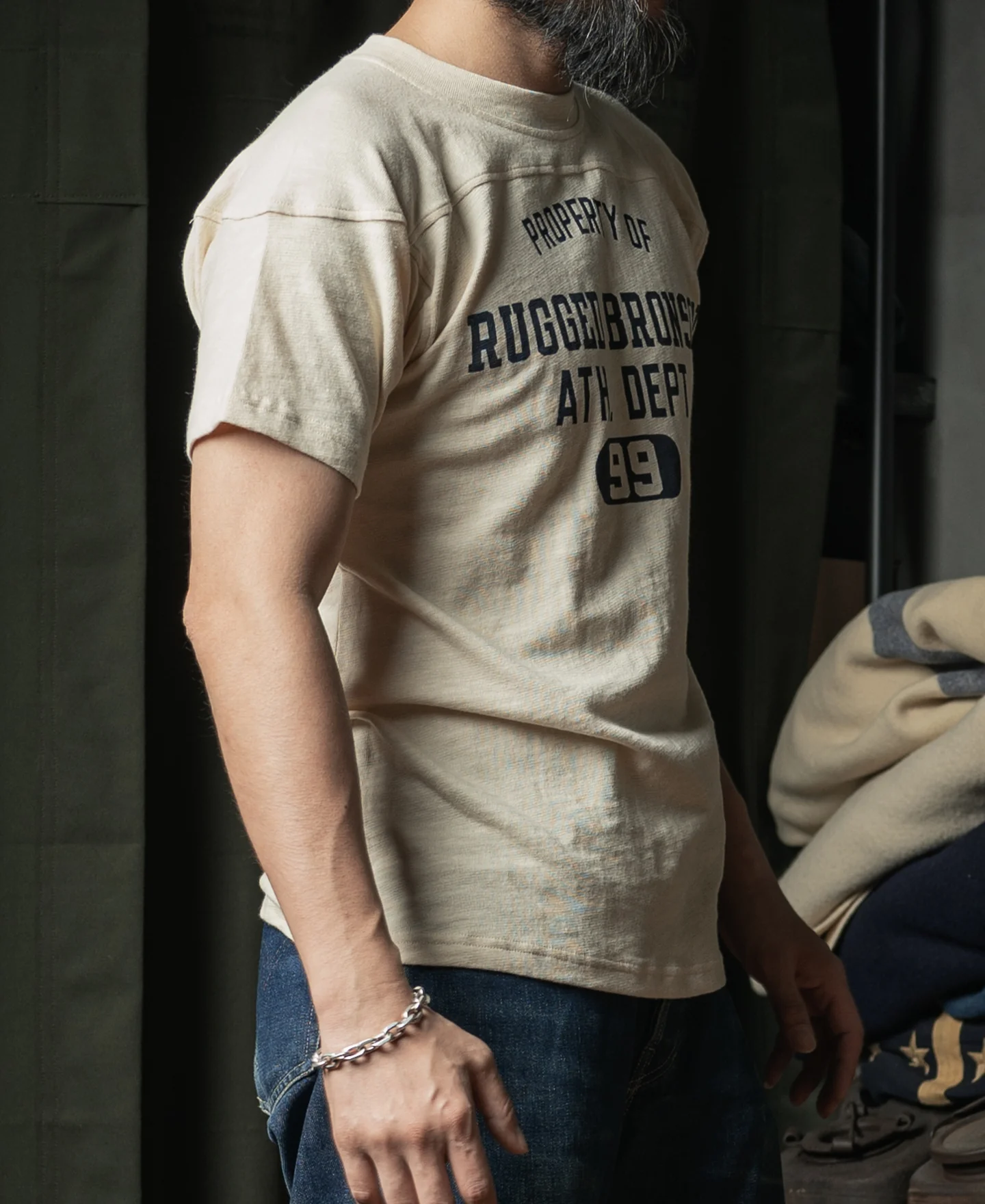 1950s Drop Shoulder Football T-Shirt - Apricot - Image 5