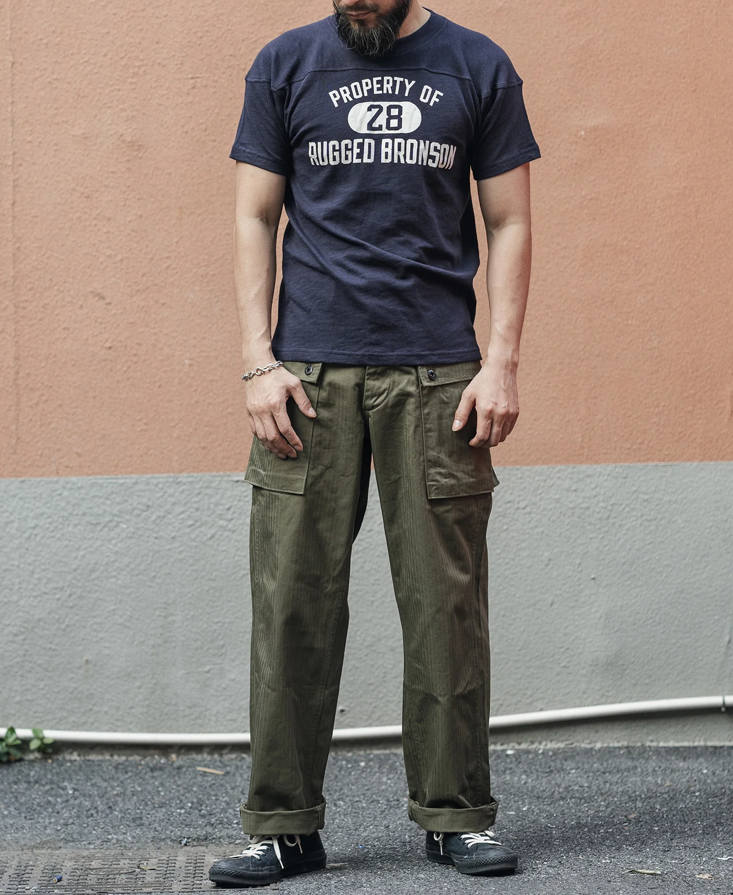1950s Drop Shoulder Football T-Shirt - Navy - Image 3
