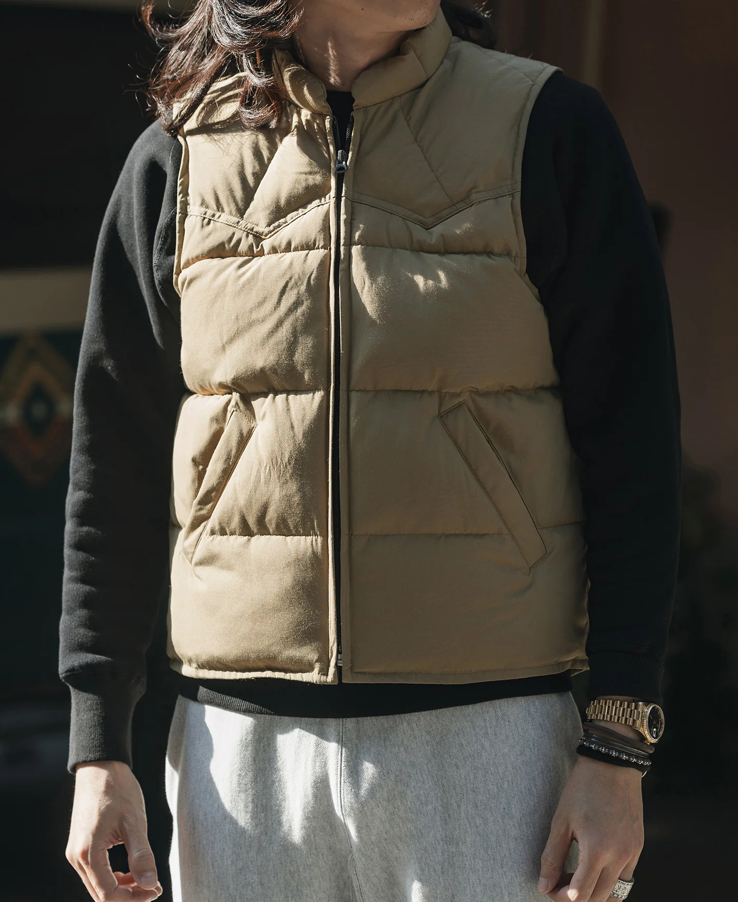 1970s Vintage Quilted Padded Vest - Khaki - Image 4