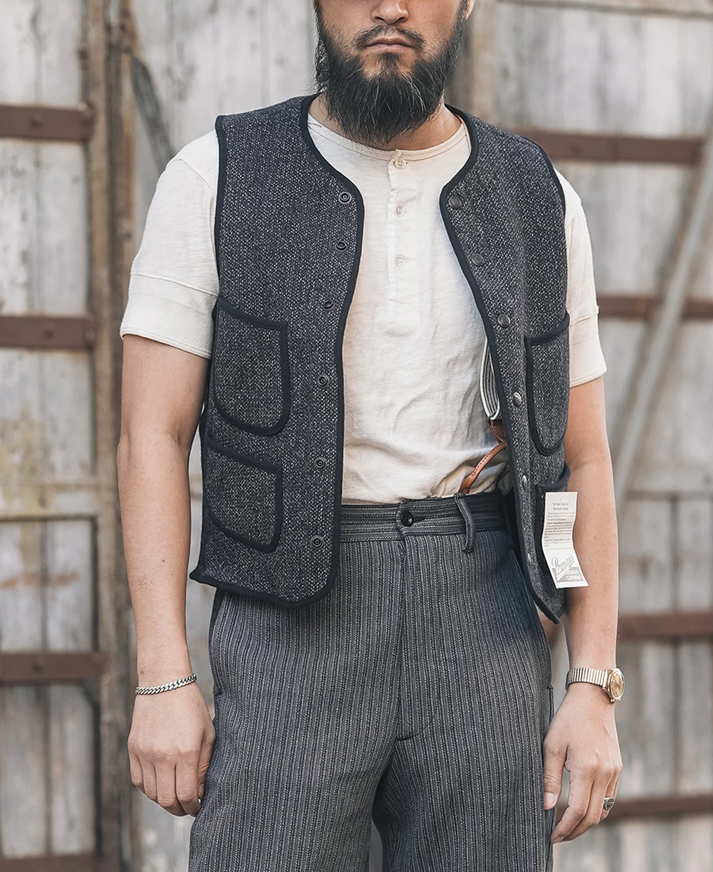 1930s Salt & Pepper Beach Cloth Wool Vest - Image 4