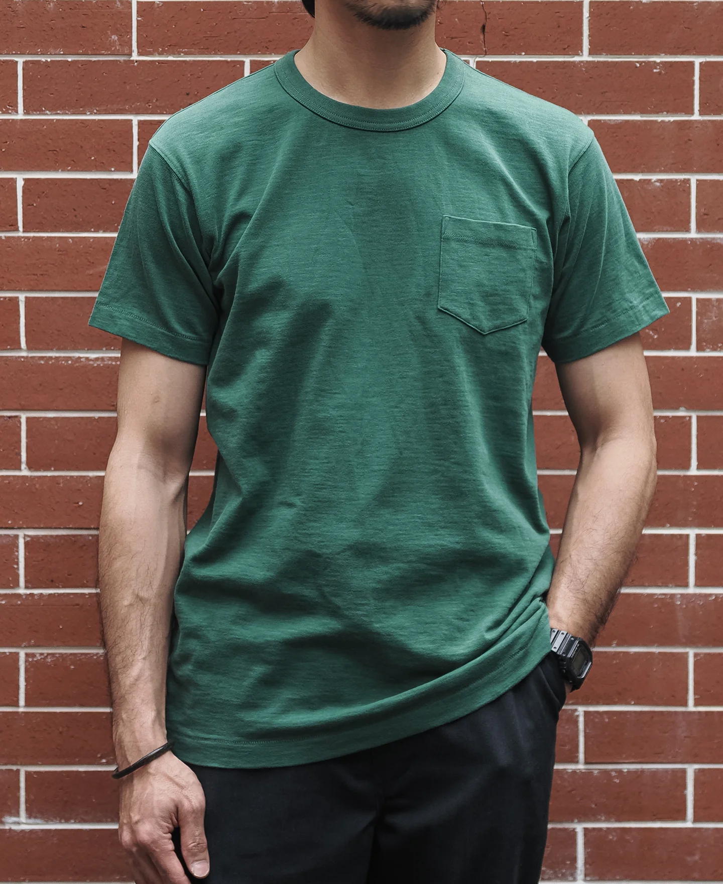 Loopwheel Tubular Slub Cotton Pocket T-Shirt - Green - Image 4