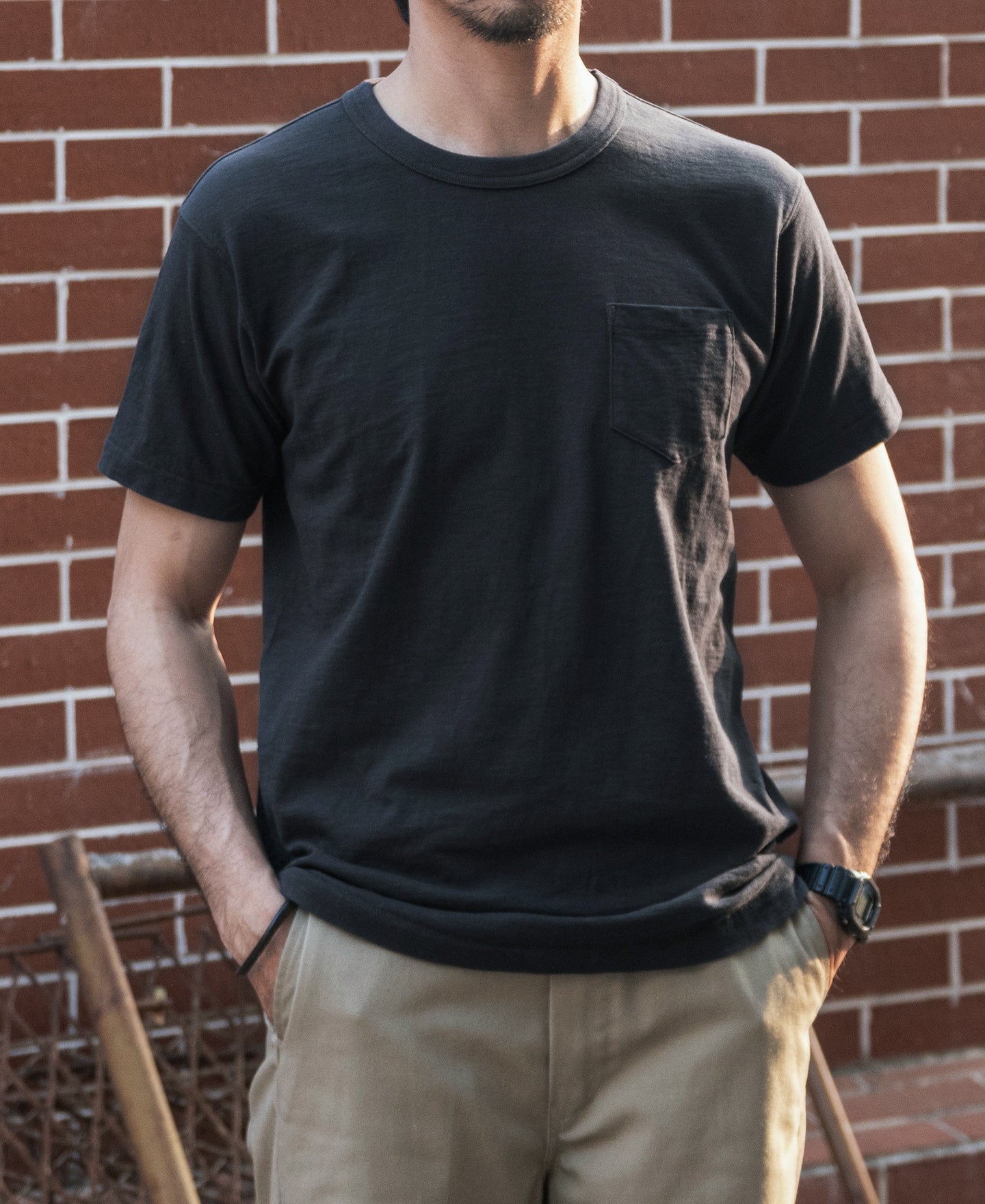Loopwheel Tubular Slub Cotton Pocket T-Shirt - Vintage Black - Image 3