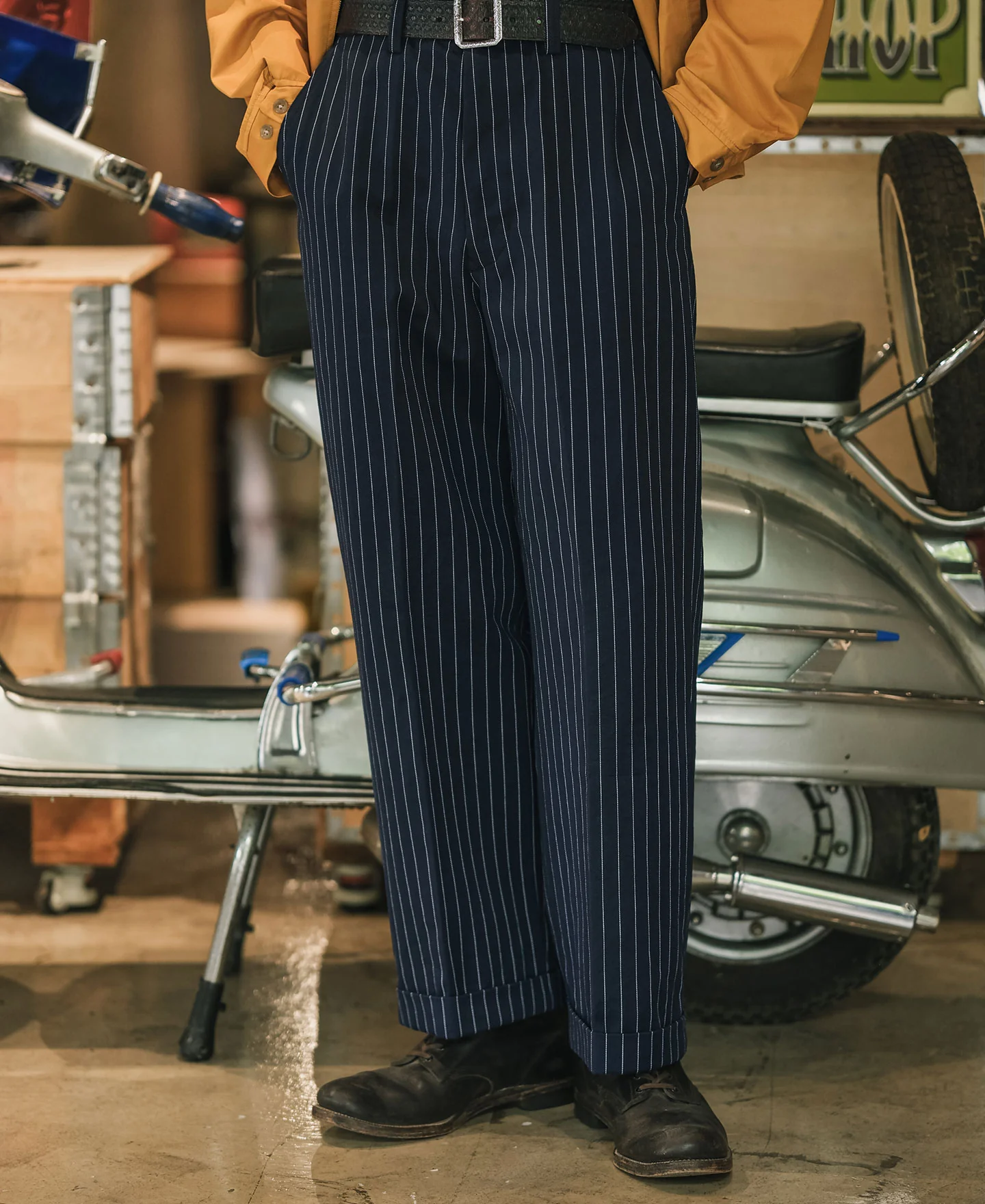 Lot 955 1950s Motorcycle Mechanic Stripe Work Pants - Navy - Image 4