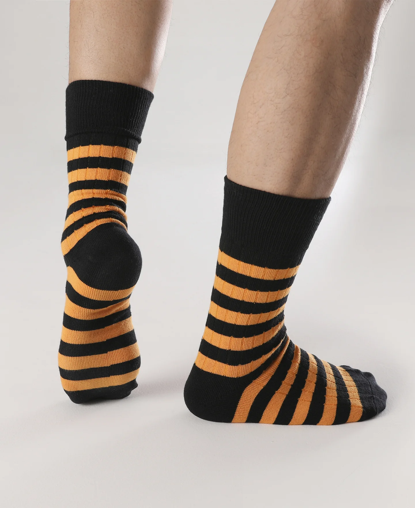 Retro Striped Cotton Socks - Black/Orange - Image 5