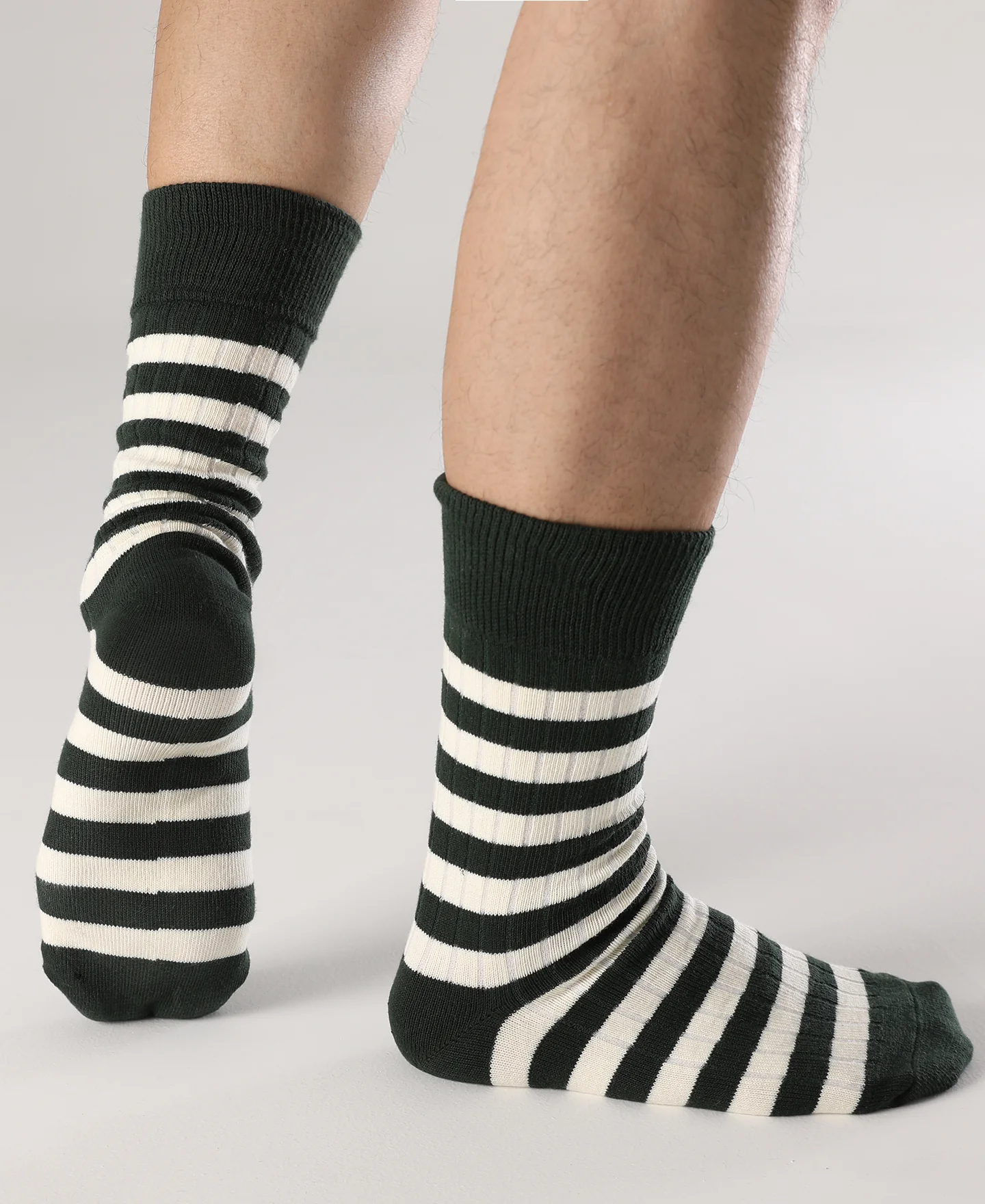 Retro Striped Cotton Socks - Green/White - Image 4