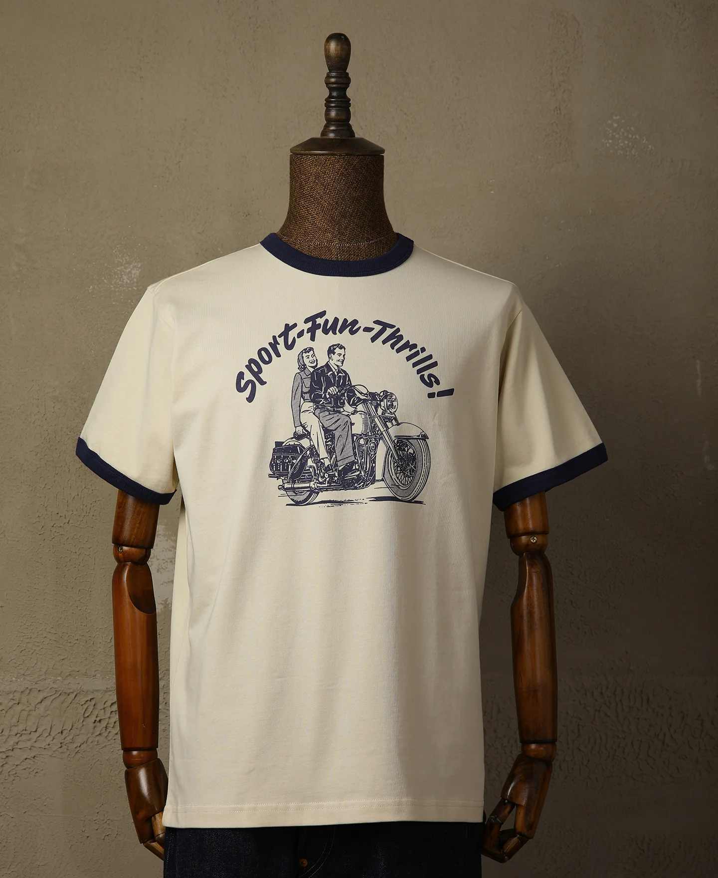 Retro Motorcycle Rider Printed T-Shirt - Apricot - Image 4