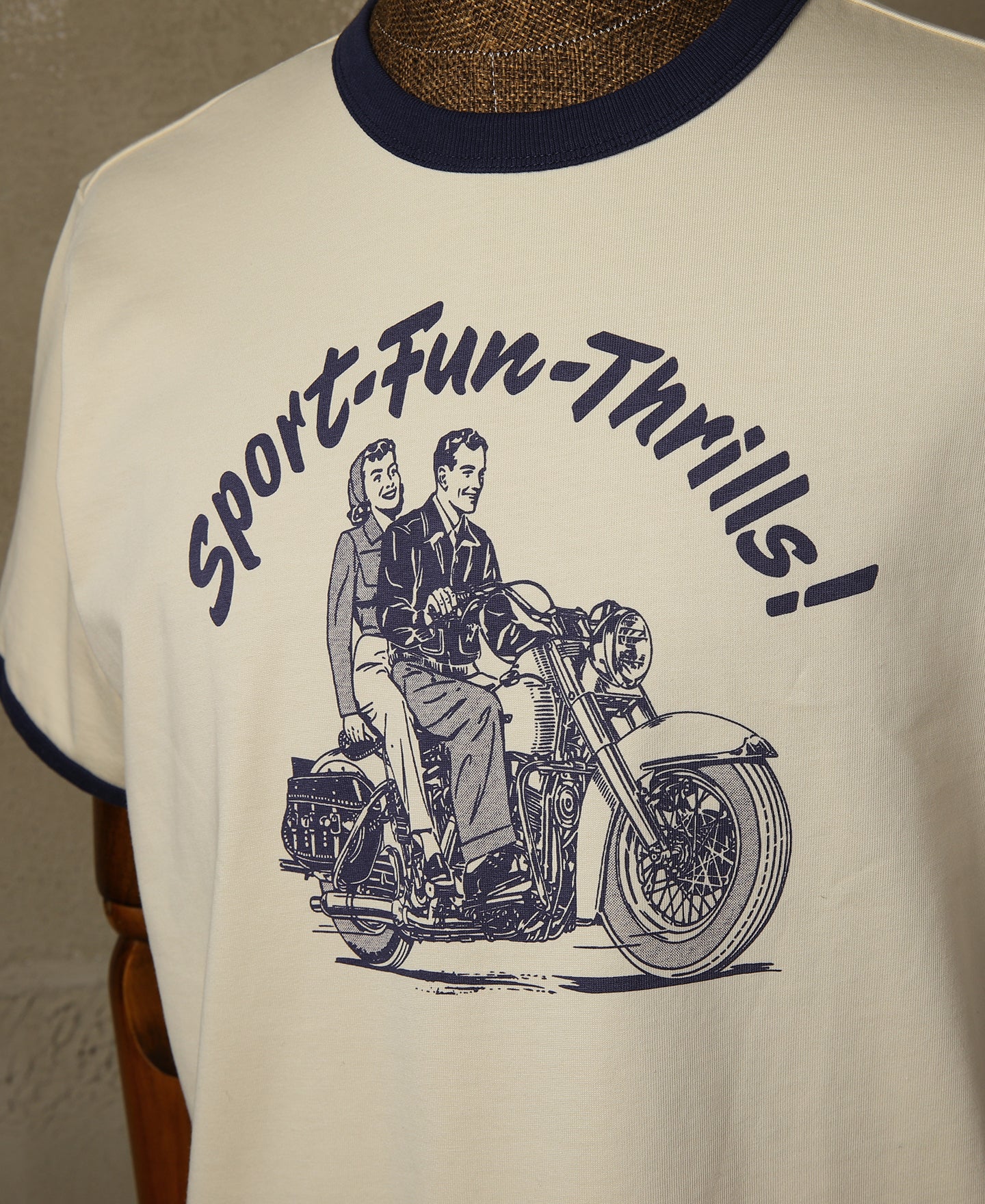 Retro Motorcycle Rider Printed T-Shirt - Apricot - Image 6
