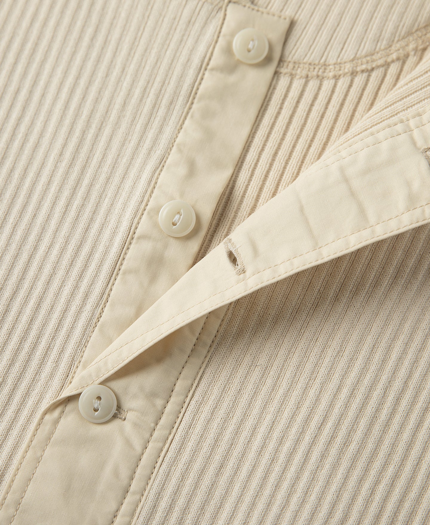 Ribbed Long Sleeve Henley T-Shirt - Apricot - Image 9