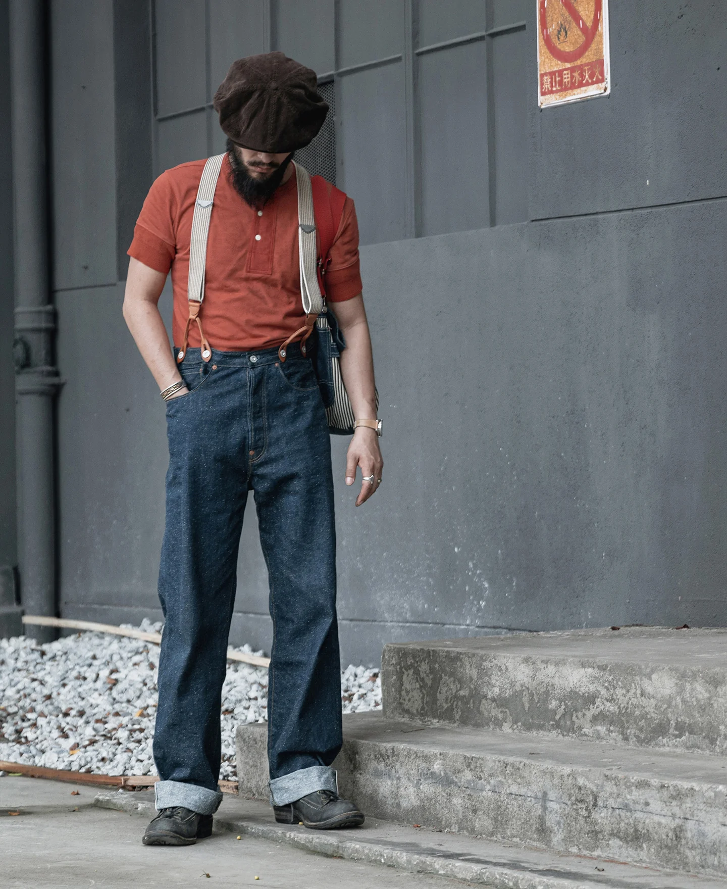 Vintage Short Sleeve Henley T-Shirt - Brick Red - Image 6