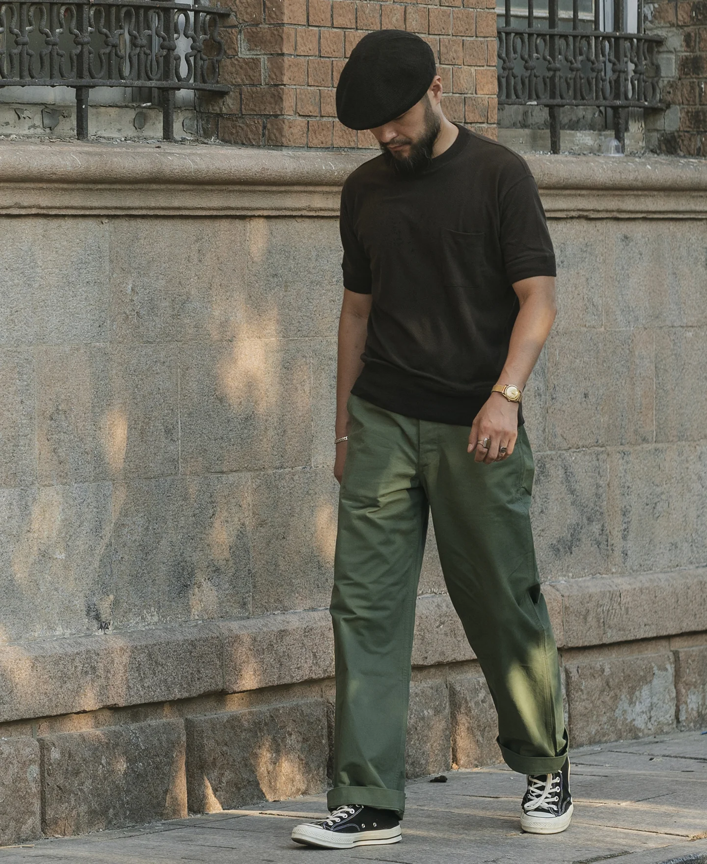 Waffle Knit Pocket T-Shirt - Black - Image 3
