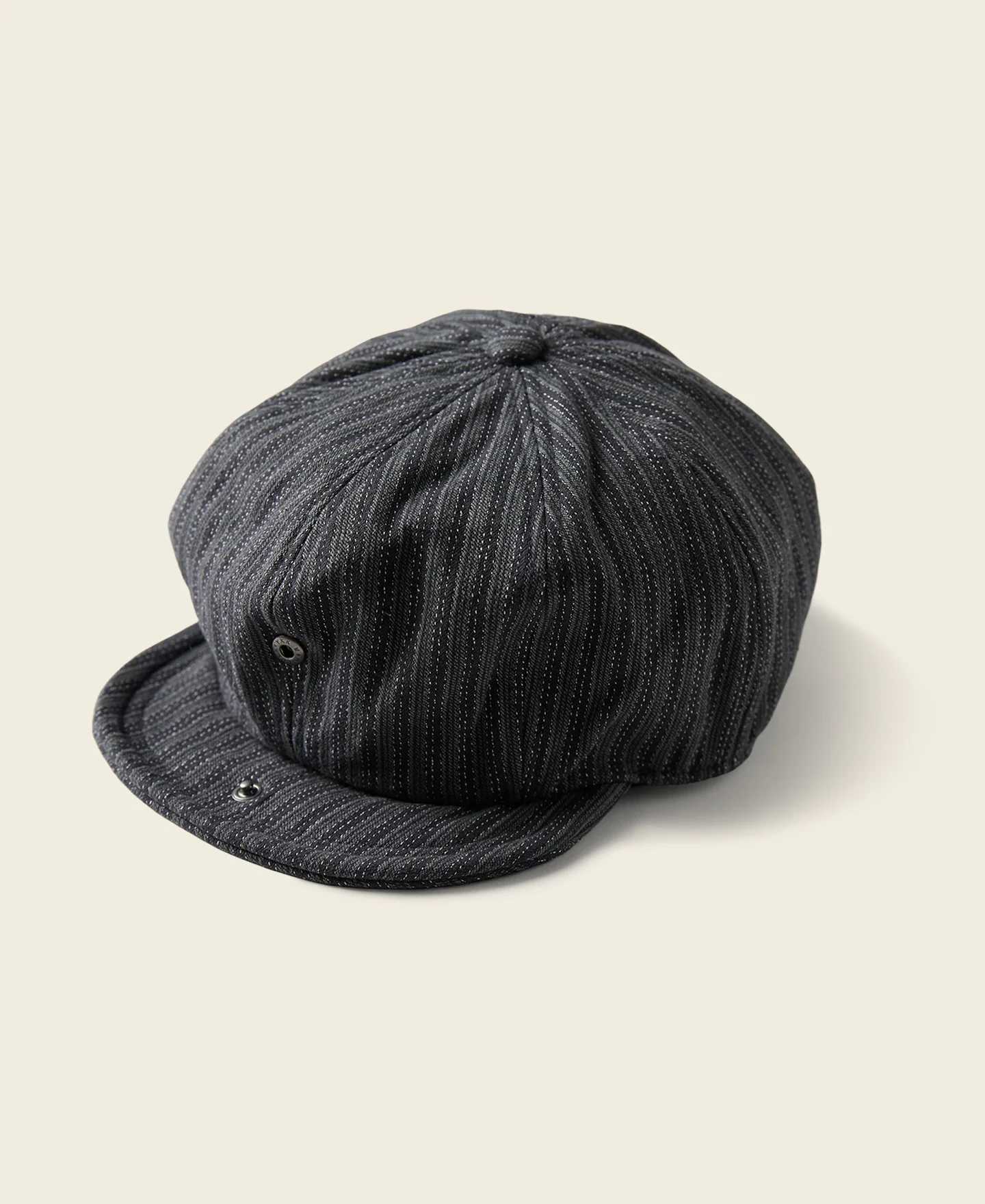 Yarn-Dyed Stripe Newsboy Cap - Black Gray - Image 2